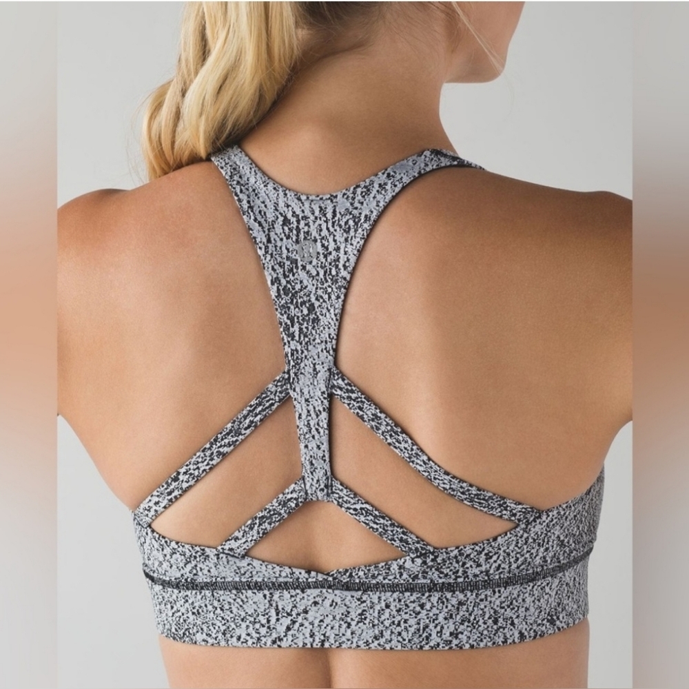 Lululemon Circuit Breaker power luxtreme spray jackard white black bra size 4 - Picture 5 of 7